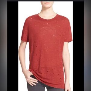IRO Size Small Clay Cutout Linen Tee Distressed Short‎ Sleeve